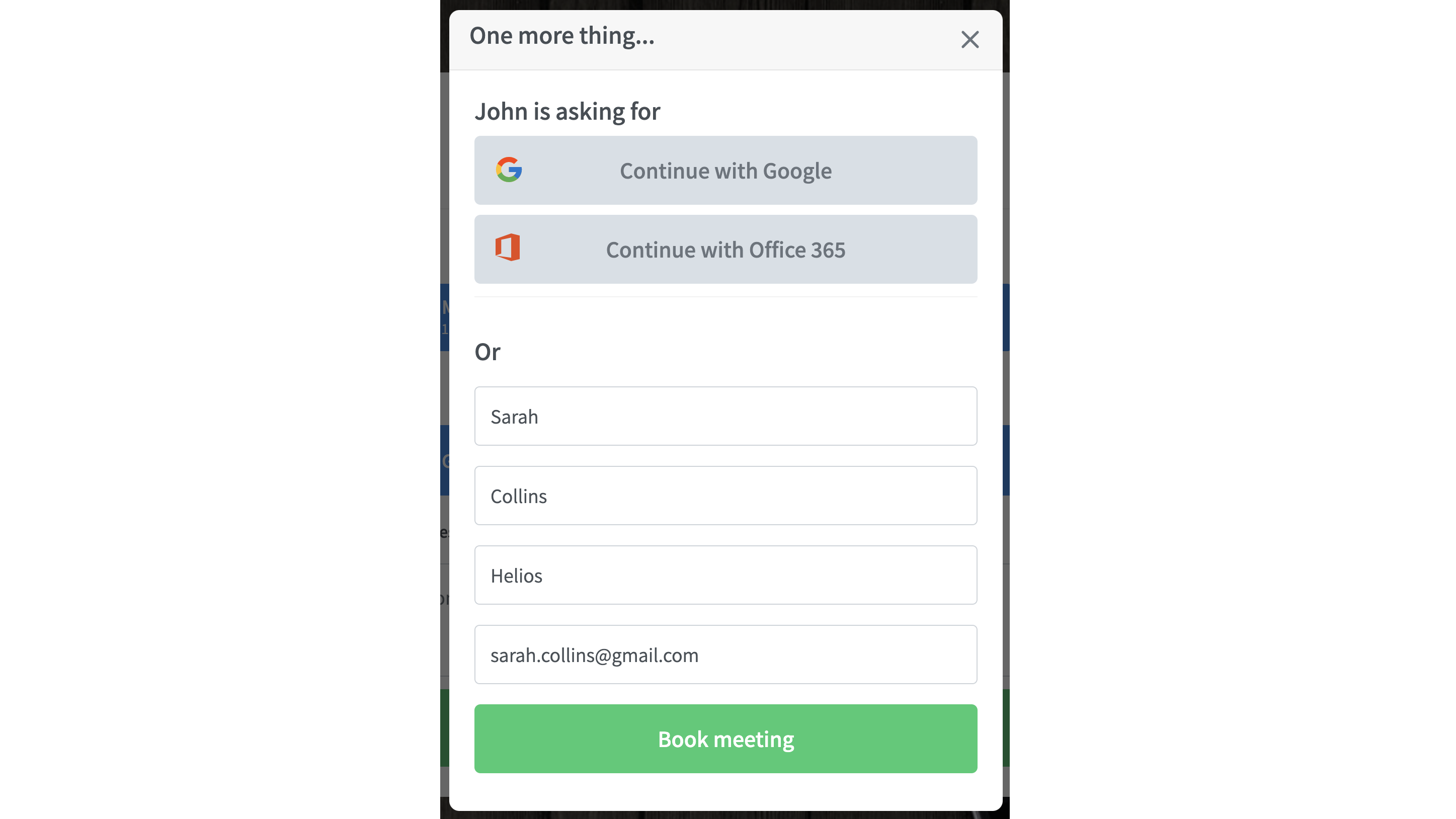 Vyte booking page asking for lead information