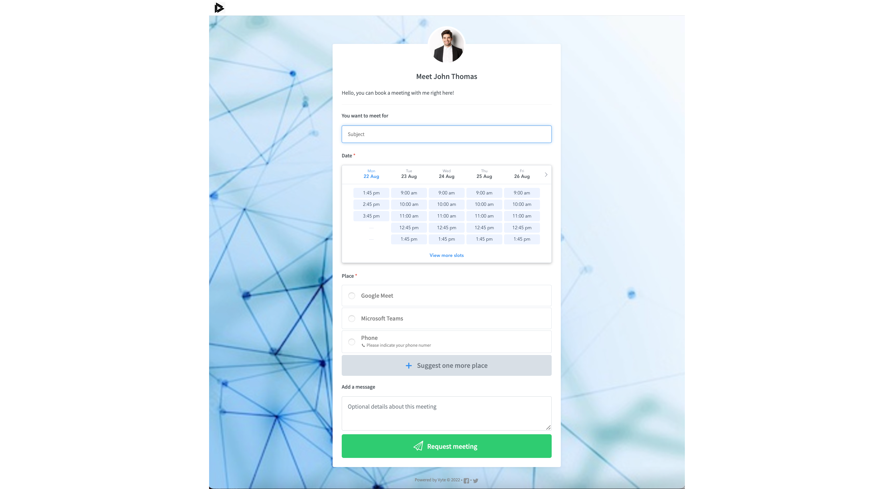 Vyte booking page